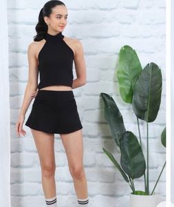 Shein Black Halter Neck Crop Top & Skirt Set
