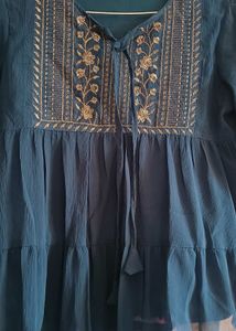 Blue Daily wear Top with lace Border