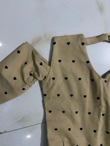 Cute Heart Print Cold Shoulder Dress