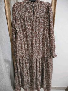 Korean Brand Boho Ikat Print Brown Long Dress
