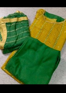 Elegant Yellow & Green Kurta Set with Dupatta
