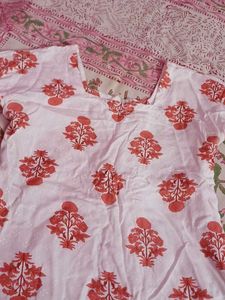 White Kurta with Red Floral Print