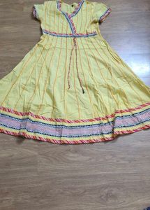 pure cotton Yellow Striped Anarkali Kurta