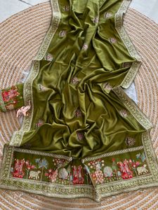 Elegant Green Embroidered Silk Saree