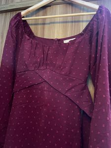 Chic Maroon Swiss Dot Dress