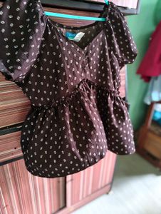 Cute Brown Printed Peplum Top