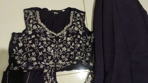 Wine Colour Crop Top With Skirt