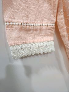 New Peach Lakhnavi Embroided Kurti
