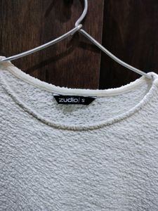 White Textured Cropped Top