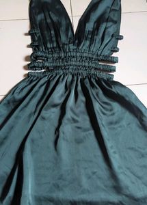 Deep V-Neck Cutout Satin Dress
