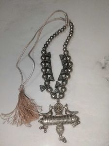 Ethnic Silver Toned Necklace with Tassel