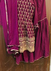 Embroidered Purple Kurta Set with Dupatta