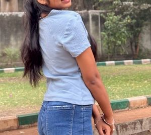 Stylish Blue Square Neck Top