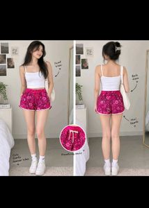 Cute Floral Print Drawstring Shorts