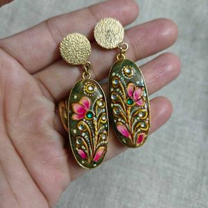 Tanjore earrings on semi precious stone