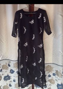 Black Kurta with White Embroidery