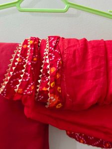 Vibrant Red Bandhani Kurta Set with Dupatta