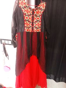 Elegant Black & Red Kurta Set