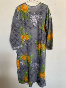 Grey Kurta with Yellow Floral Print