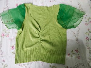 Sheer Sleeve Ruched Top