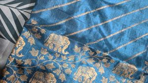 Teal &amp; Gold Elephant Print Fabric