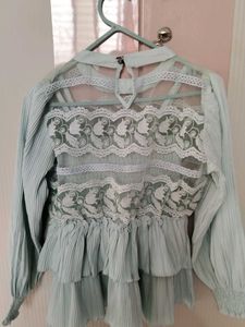 party wear Mint Lace Detail Blouse
