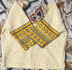 Stylish Yellow and White Print Blouse