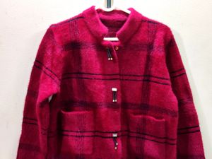 imported luxury berry plaid women's cardigan/jacke