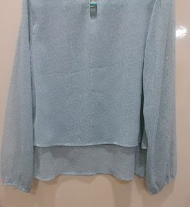 Olive Light Blue Georgette Top