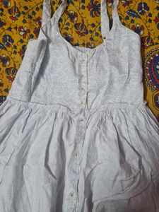 White-Blue Floral Cotton Button-Down Sundress