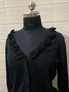 Korean imported Black Button-Up Cardigan with Flor