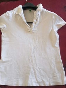 Women's White Strech Polo Tshirt