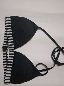 Black & White Striped Bikini Top