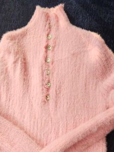 Pink Fuzzy Mini Sweater Dress