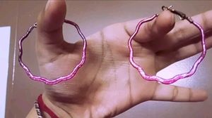 Pink Sparkly Enamel Hoop Earrings