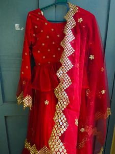 Red Ruffle Embroidered Lehenga Choli for Eid