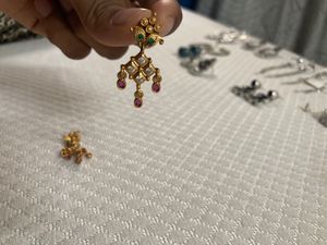 Golden Earring With Multi Colour Stones