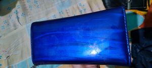 Blue glossy Glitter party clutch