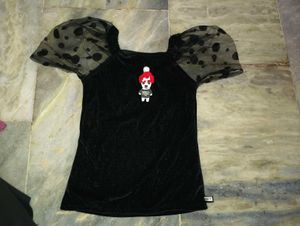 Black Velvet Top with Puff Sleeves
