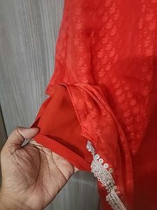 Stitched A Line Red Kurti