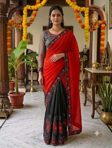 Elegant Red & Black Silk Saree