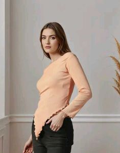 Shein Peach Long Sleeve ribbed Top