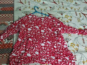Red &amp; White Block Print Kurta