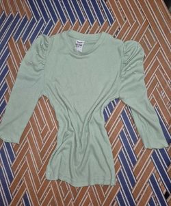 Light Green Ribbed Top with Pearl Details