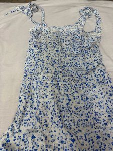 Blue &amp; White Floral Smocked Flowy Midi Dress