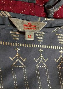 Grey and Gold Foil Print Kurta Set with Dupatta
