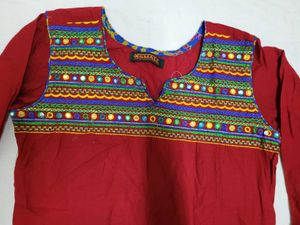 Red Embroidered Kurta