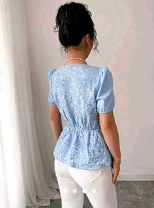 brand new(savana)patchwork blue Puff Sleeve Top