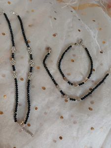 Elegant Black Beaded anklets pair of 2 set