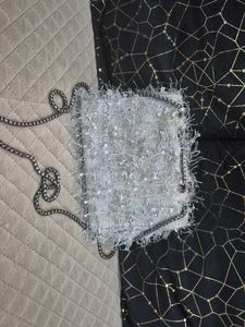 Fuzzy Silver Chain Bag